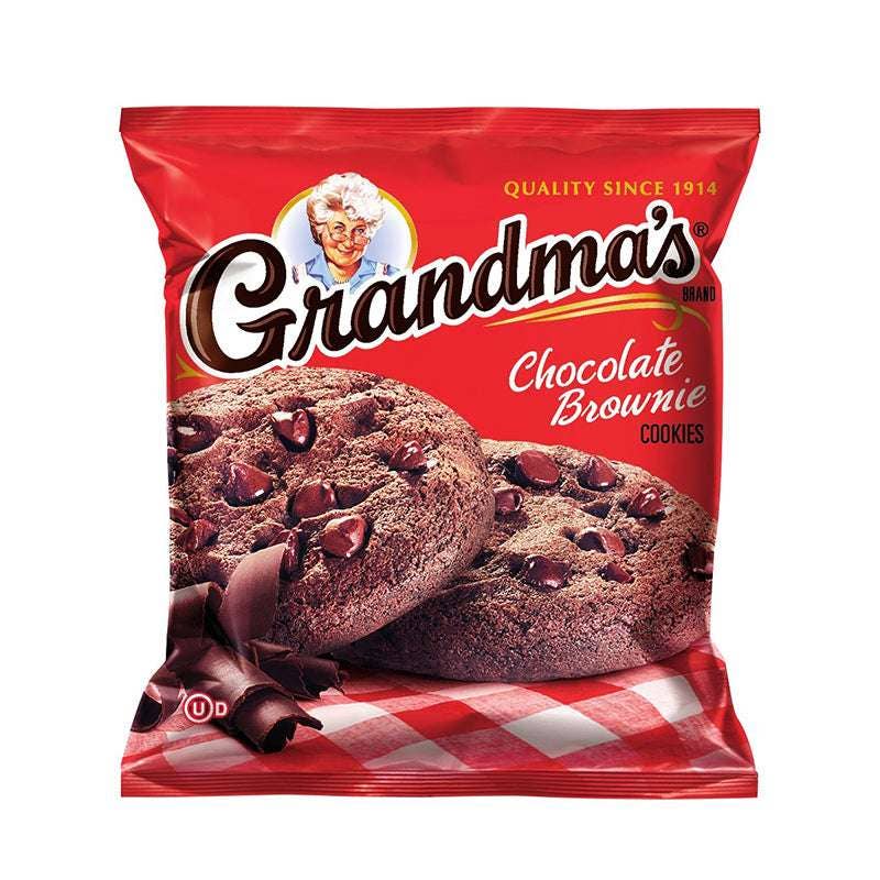 Red package of Grandma's Chocolate Brownie Cookies with a checkered pattern