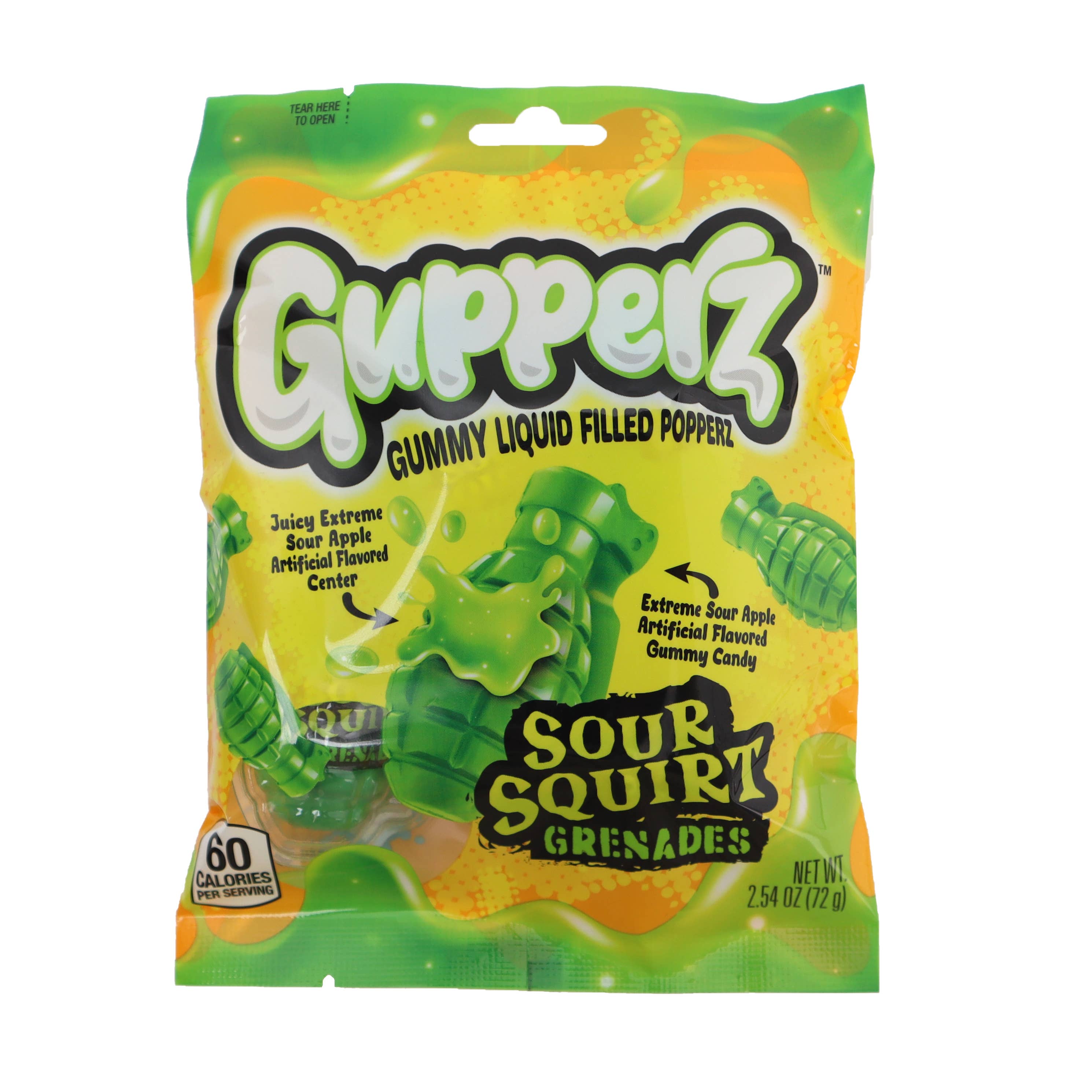 Gumperz Sour Squirt Grenades gummy candy package on a white background