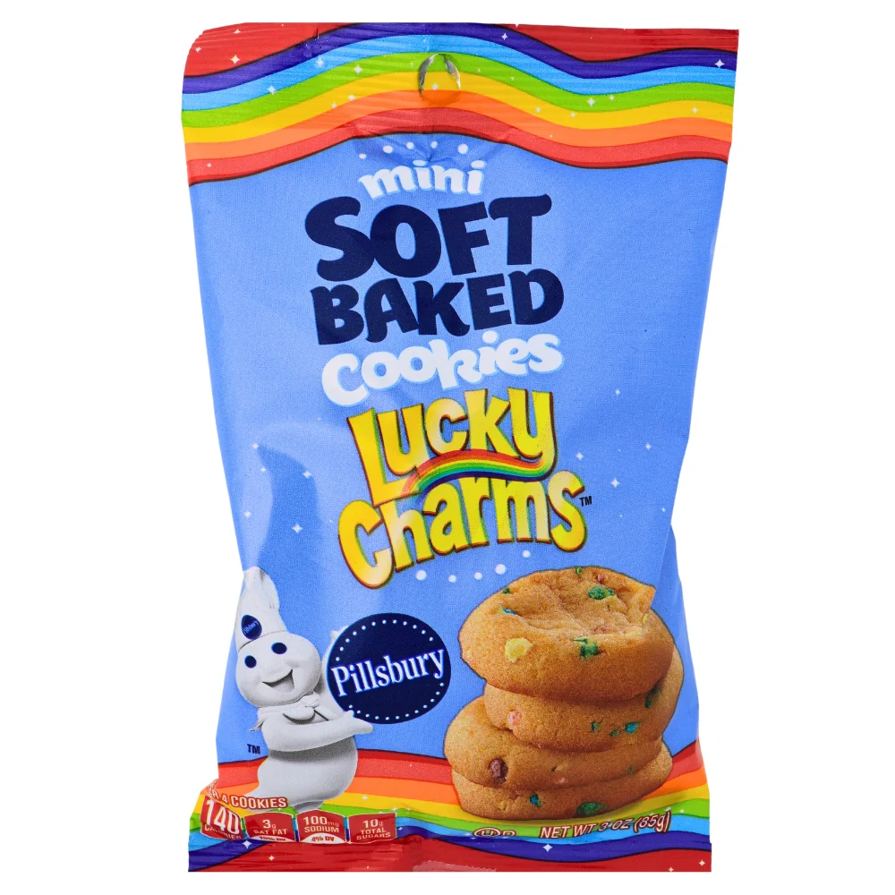 Pillsbury Lucky Charms mini soft baked cookies packaging with colorful design