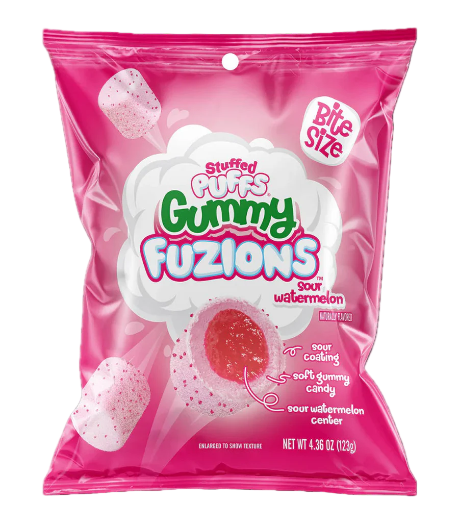 Stuffed Puffs Fuzions Sour Watermelon Filled Marshmallow Bites