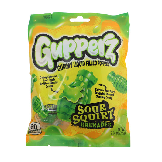 Gumperz Sour Squirt Grenades gummy candy package on a white background