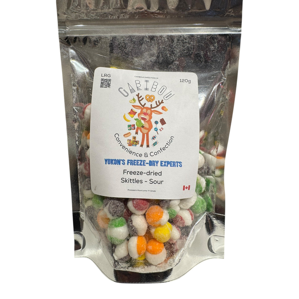 Packaged freeze-dried Skittles - Sour candy with a visible brand label.